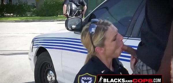  Naughty MILFs with big tits are deep throating a huge black cock in public.